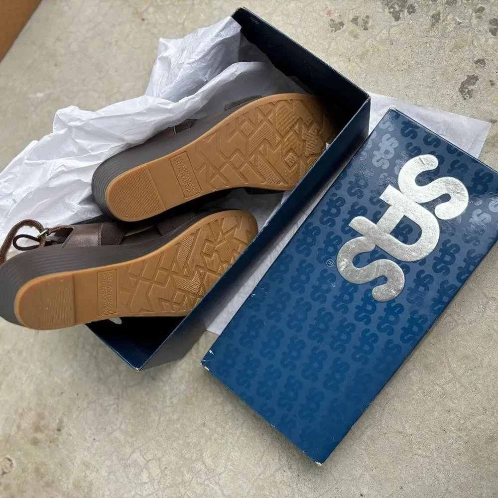 SAS Sedona Sandals Wedges Shoes Woodlands Brown Leather Suede NIB 10.5